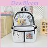 Mochila de Viagem Casual em Nylon Para Meninas do Ensino Fundamental Com Compartimentos Transparentes e Pingente de Emblemas