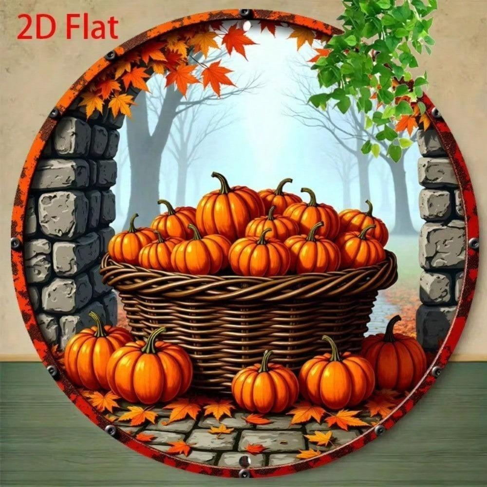 Vintage Fall Tin Sign Rustic Pumpkin Leaf Wall Art Kitchen Cafe Decor