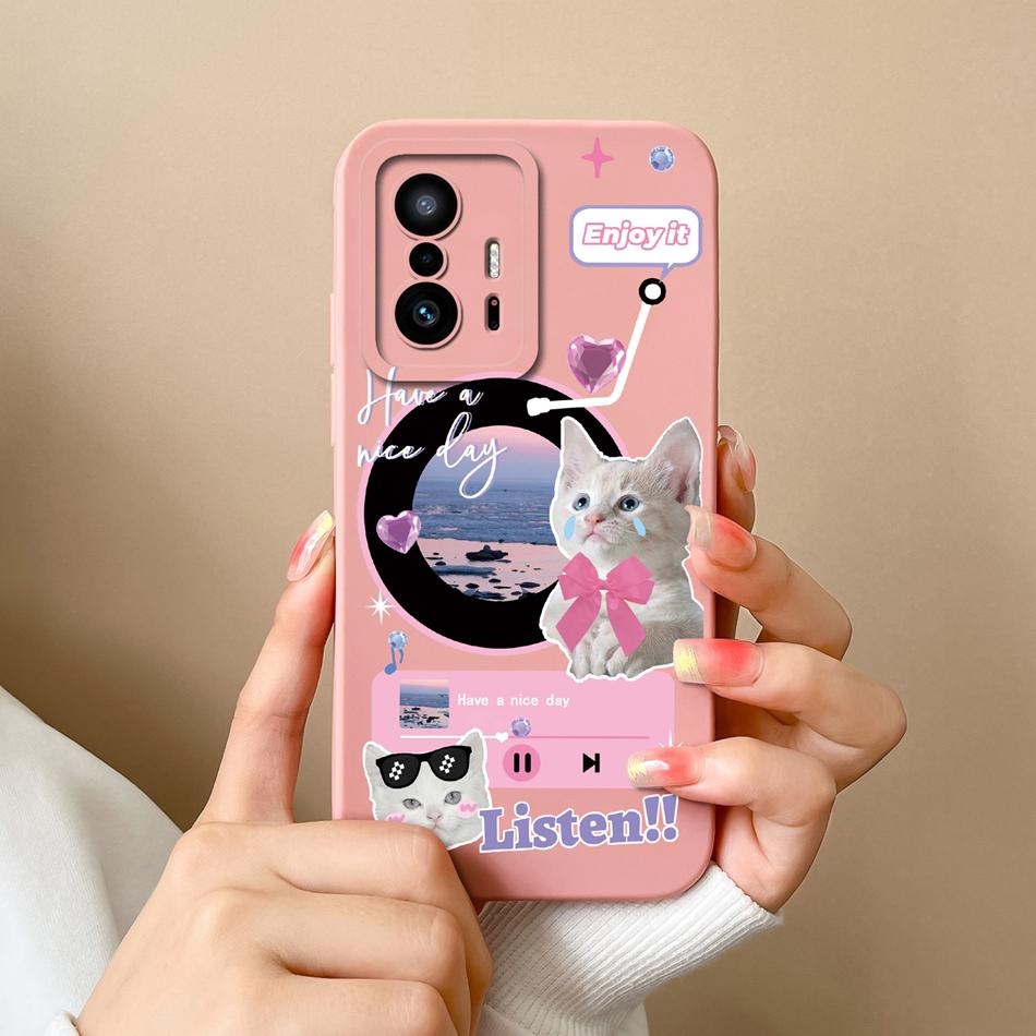 For Xiaom 11T Pro Phone Case Cute Cat Covers Soft Liquid Silicone Funda For Mi 11 T Pro Full Protection Anti Drop Back Cover