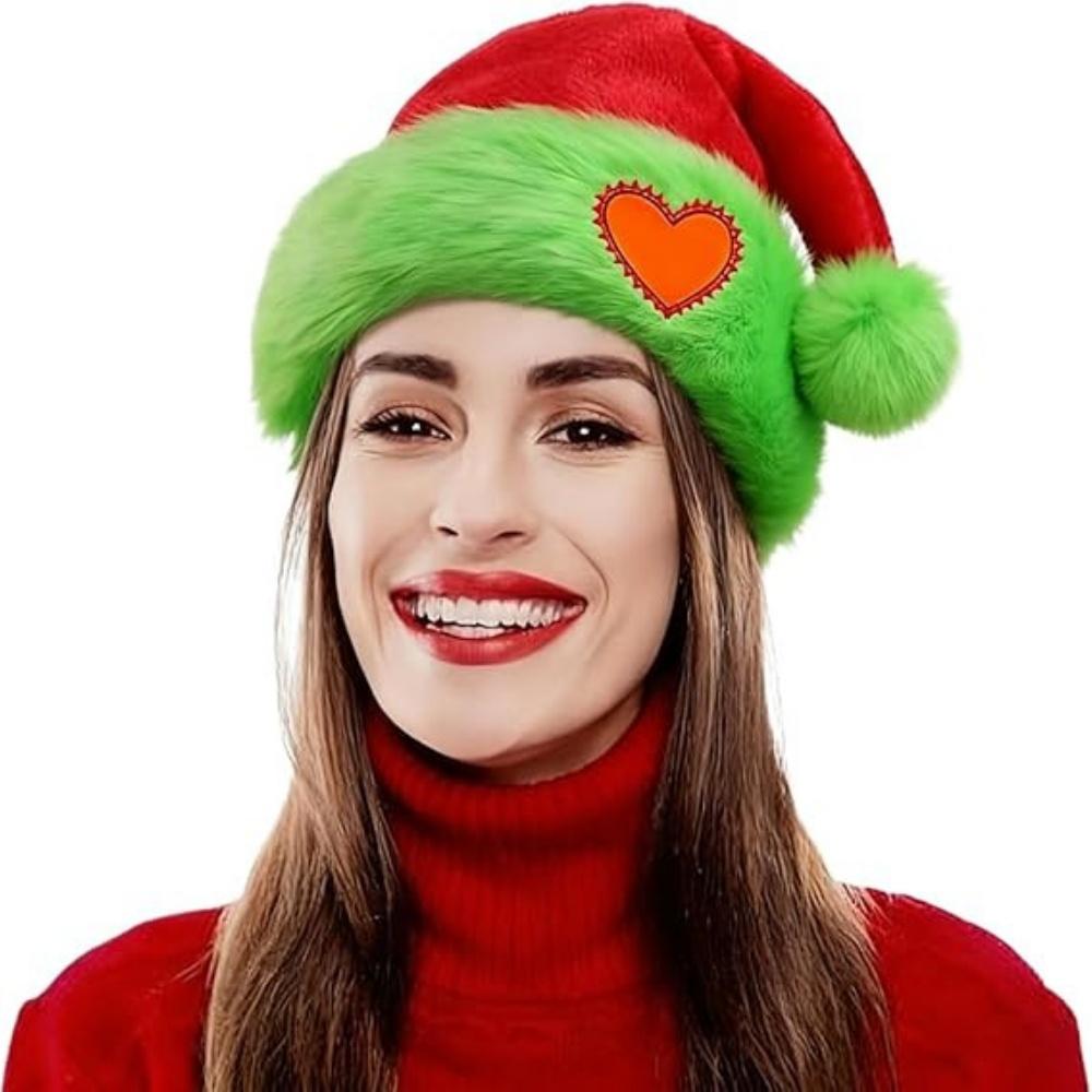 Green Fur Brim Hat  Red Santa Hat Christmas Hat Lightweight For Holiday Decoration New Year Celebration Photo Booth