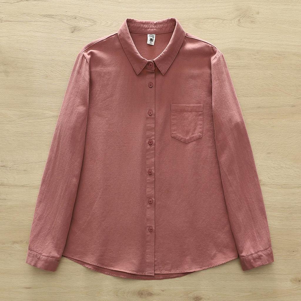 2026 Spring/Autumn Solid Color Brushed Cotton Long-Sleeve Unisex Japanese Casual Shirt