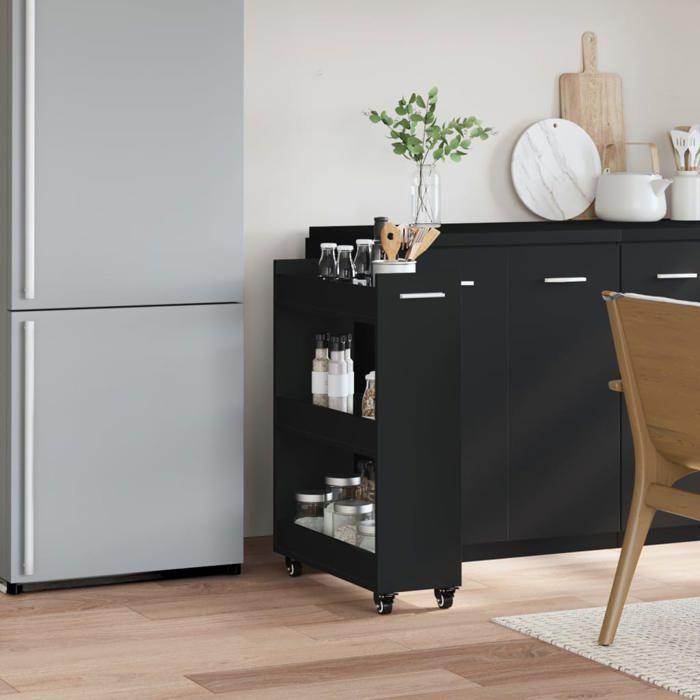 VidaXL Armoire avec roues noir 60x22x79 cm bois d'ingénierie, armoire latérale, armoire de rangement, organiseur de maison, 840416
