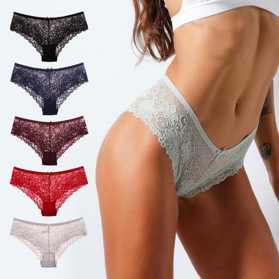 Sexy Lace Panties with Cotton Liner Women Underwear Transparent Briefs Low-waist
