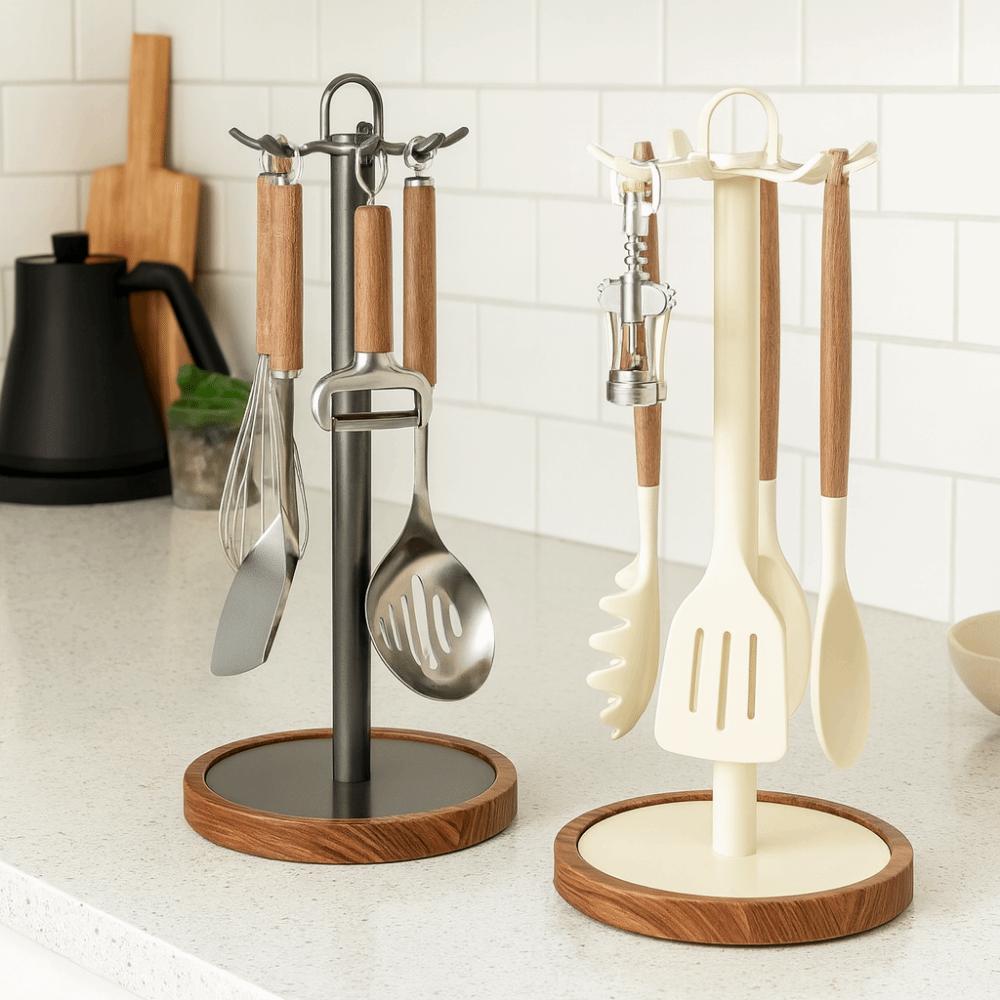 8 Hooks Rotating Spatula Rack Stable Base Spatula Storage Rack Kitchen Utensil Stand  Kitchen