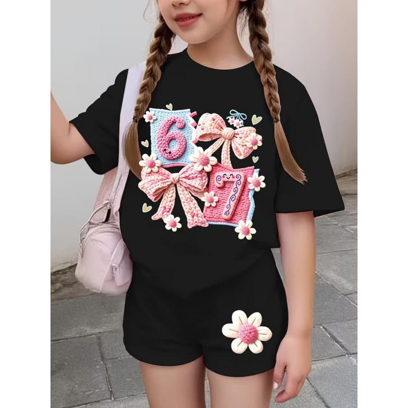 Conjunto de 2 piezas de Verano para Niños, Casual Deportivo de Tendencia, Estampado de Patrón 3D, Camiseta de Cuello Redondo y Pantalones Cortos