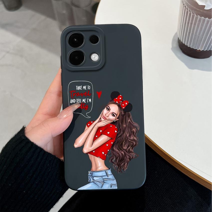För Oppo Realme 5 6 7 8 9 10 Pro Plus K12 A5 A5X Telefonskal Söta Flicka Mönster Flytande Silikon Avancerat Anti-Slip Skyddsskal För Oppo Hölje