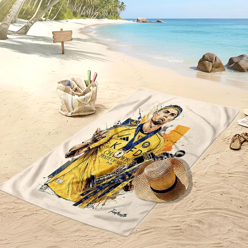Asciugamano da Spiaggia Stampato Cristiano Ronaldo Asciugamano Morbido ad Asciugatura Rapida Coperta da Spiaggia Rettangolare Grande Portatile per Viaggi Piscina