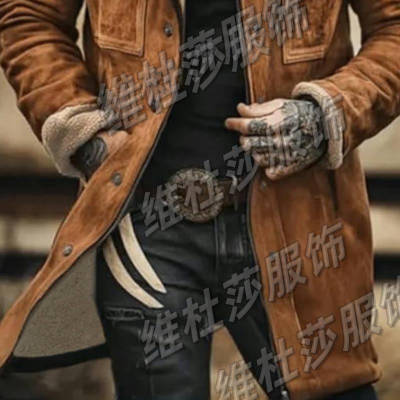 Autumn and winter men's jacket thickened long suede jacket contrasting zipper jacket