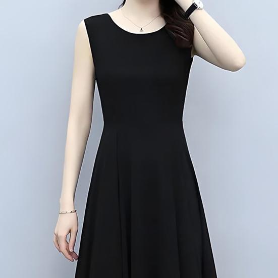Women Sleeveless Midi Dress Summer Crew Neck Flowy Long Dress Beach Casual Pleated Swing Tank Dress