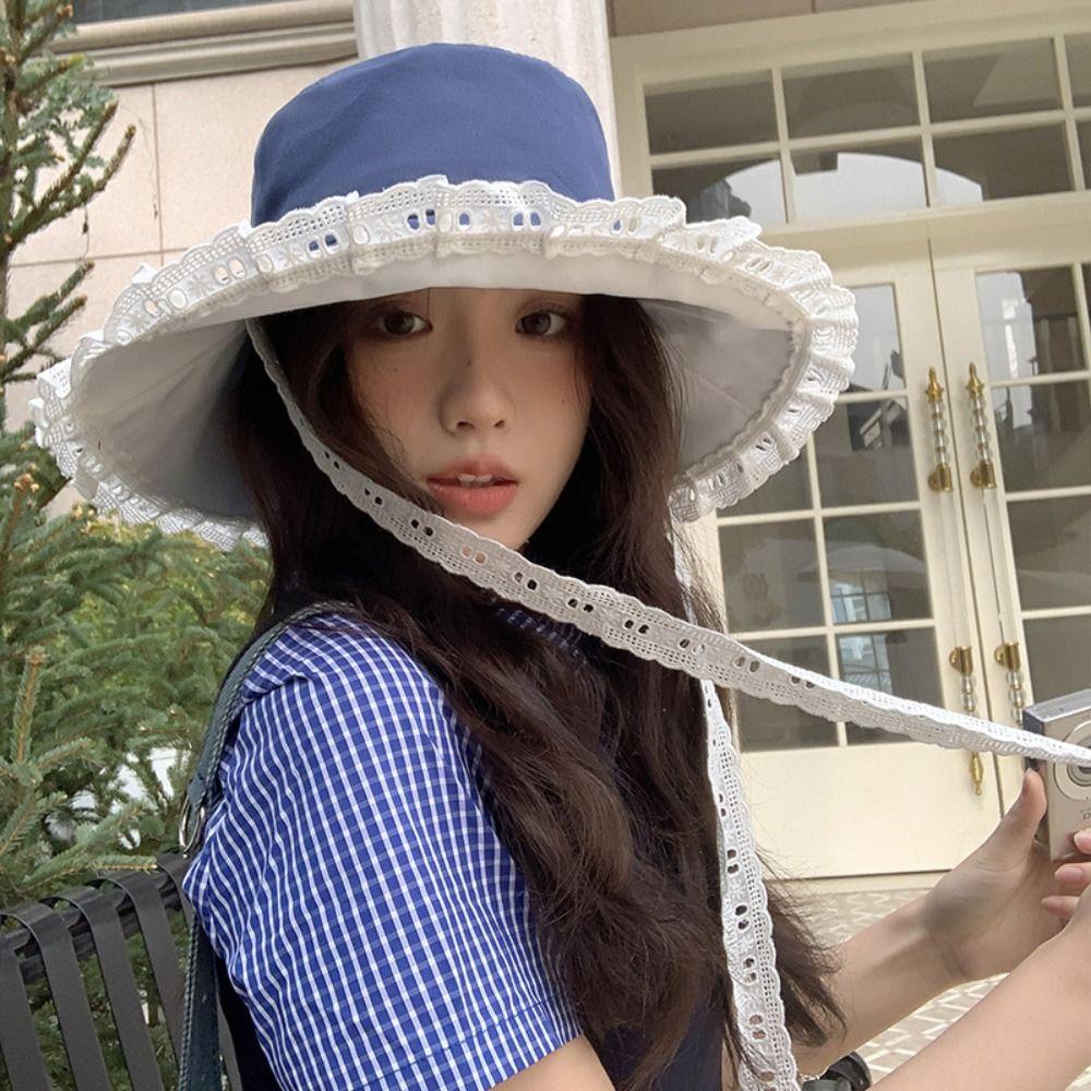 Sweet Cowboy Fisherman Hat Big Brim Women's Sun Hat Elegant Lace Ribbon Hat  Spring Summer