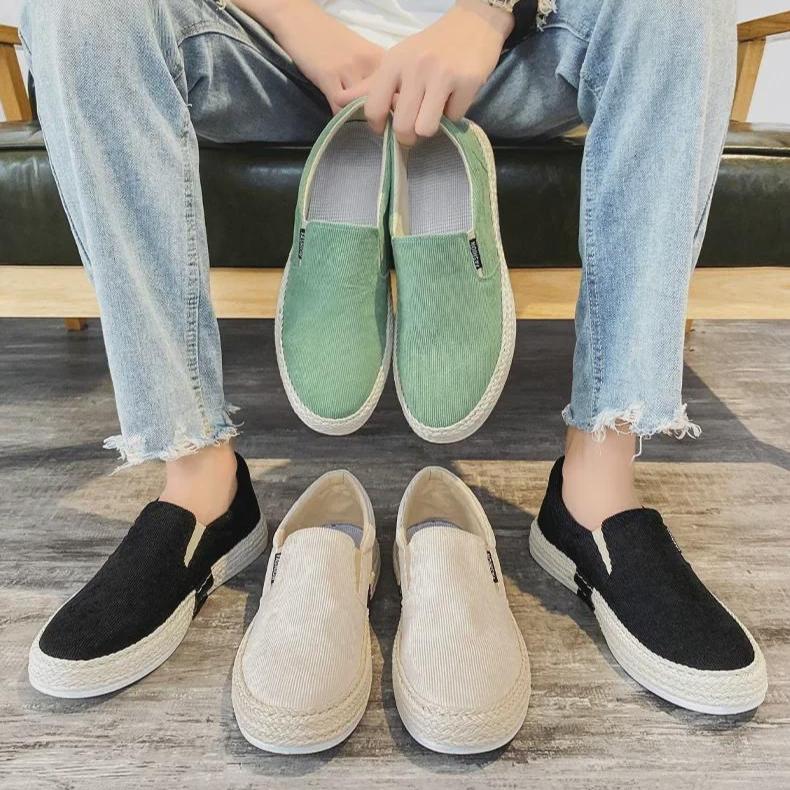 Tênis Casuais Slip-On de Lona Brancos Masculinos para Primavera, Respiráveis Estilo Old Beijing