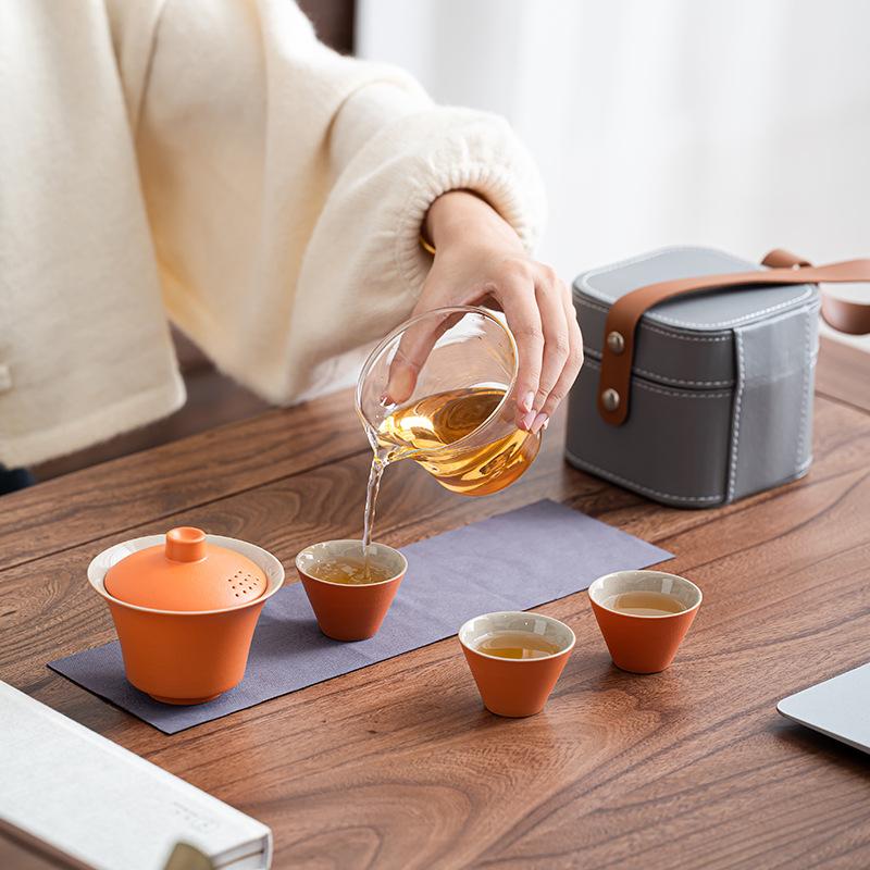 Glass Portable Travel Tea Set Outdoor Kung Fu Tea Set Kuaike Cup Business Gift Souvenir