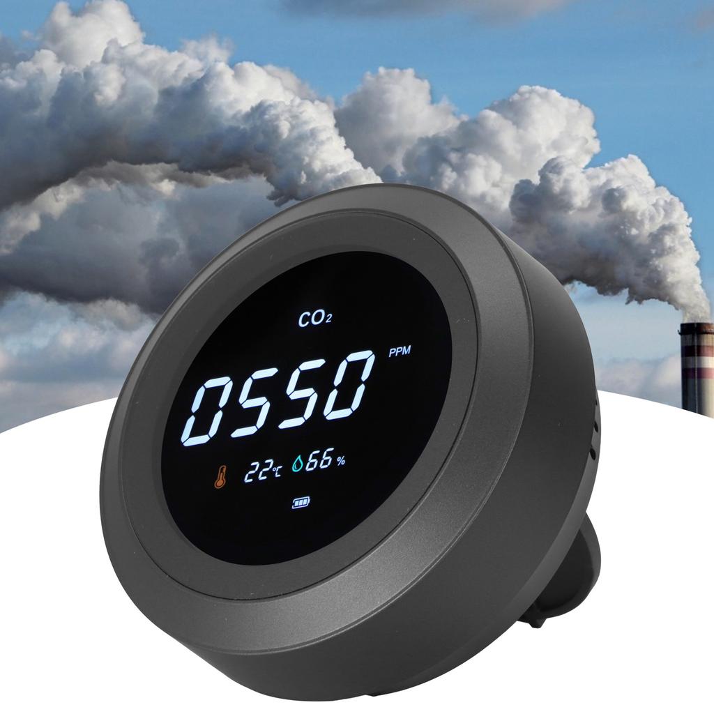 Multi Functional Air Quality Detector Portable CO2 Temperature Humidity Monitor Black
