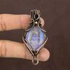 Rainbow Moonstone Handmade Copper Wire Wrap Pendant Jewelry 2.25" D5j71