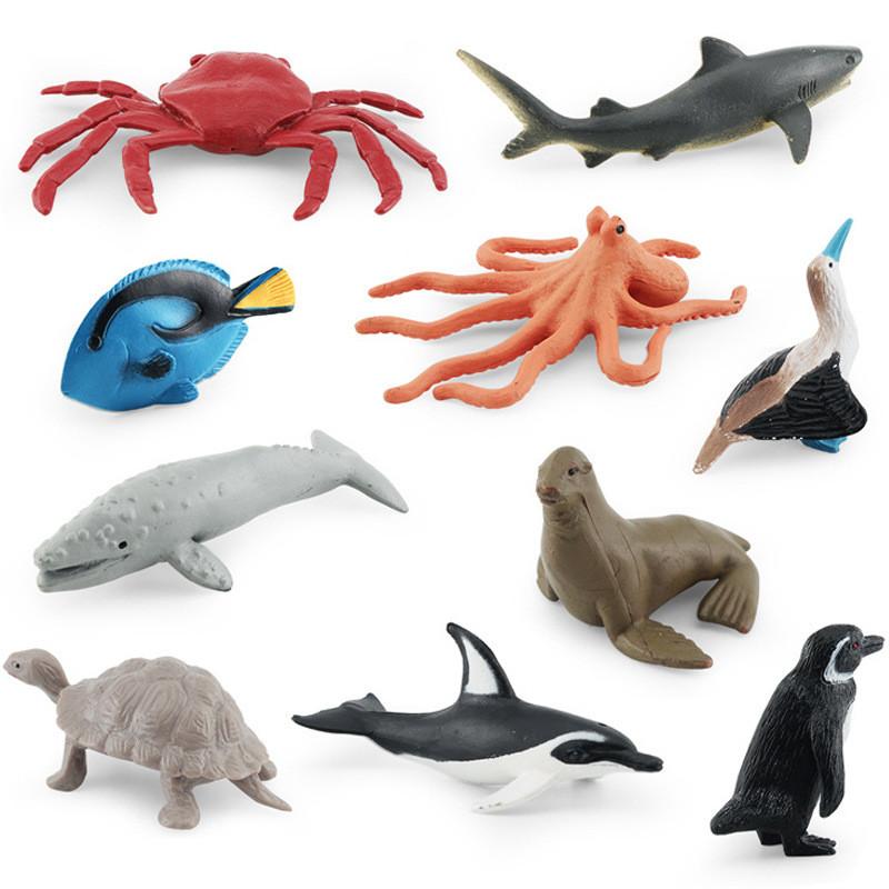 Realistisches Pazifik-Meeresbewohner Modellset PVC Grauer Walhai Krabbe Schildkröte