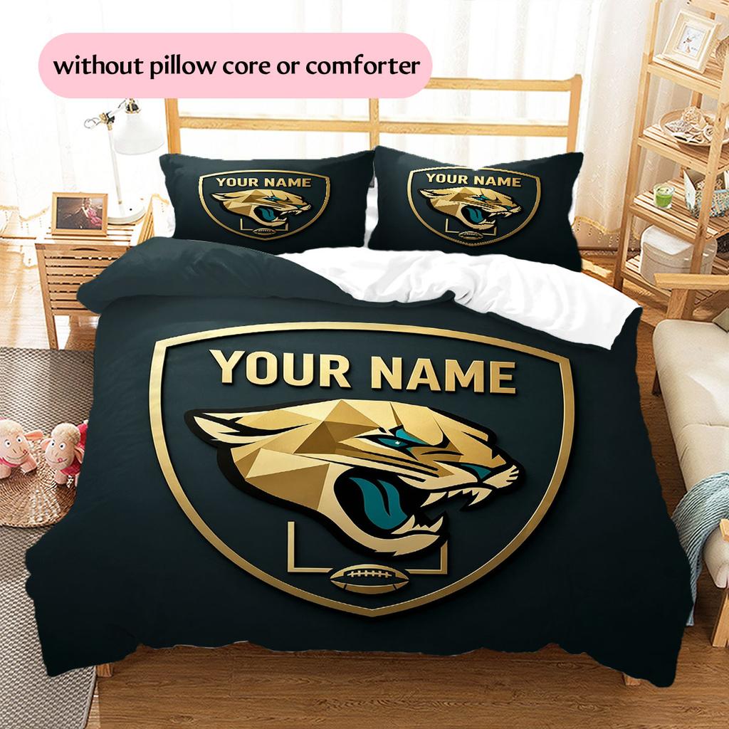 Personalisierter Name, Jacksonville Jaguars Muster Bettwäsche Heimdekoration Geburtstagsgeschenk ( 1 Bettbezug + 2 Kissenbezüge, ohne Füllung),Fanartikel.