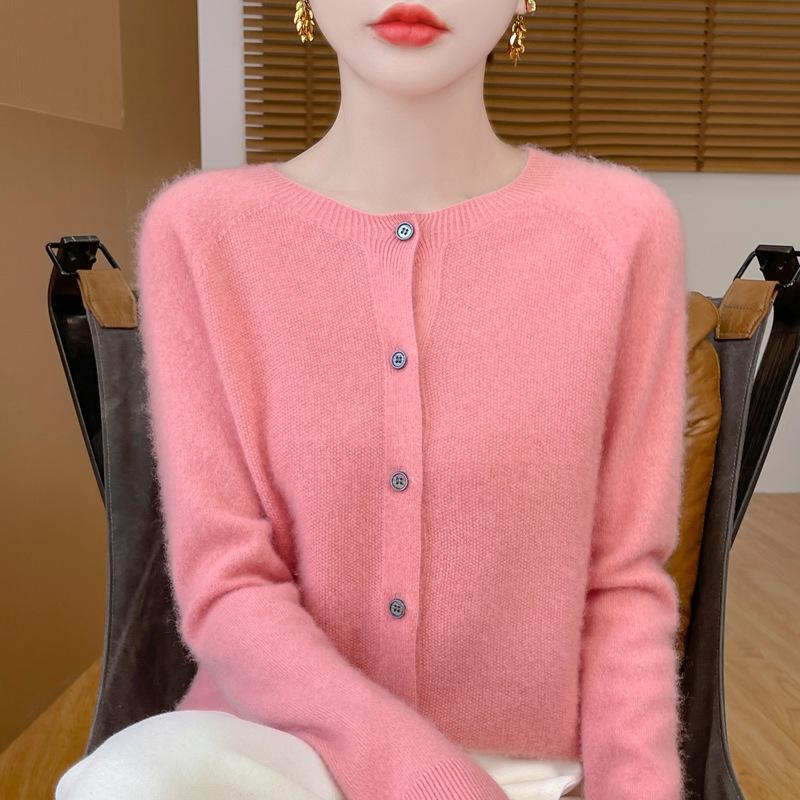 2025 Autumn/Winter Women's Seamless Cashmere Crew Neck Sweater - High-end Pure Wool Knitted Cardigan