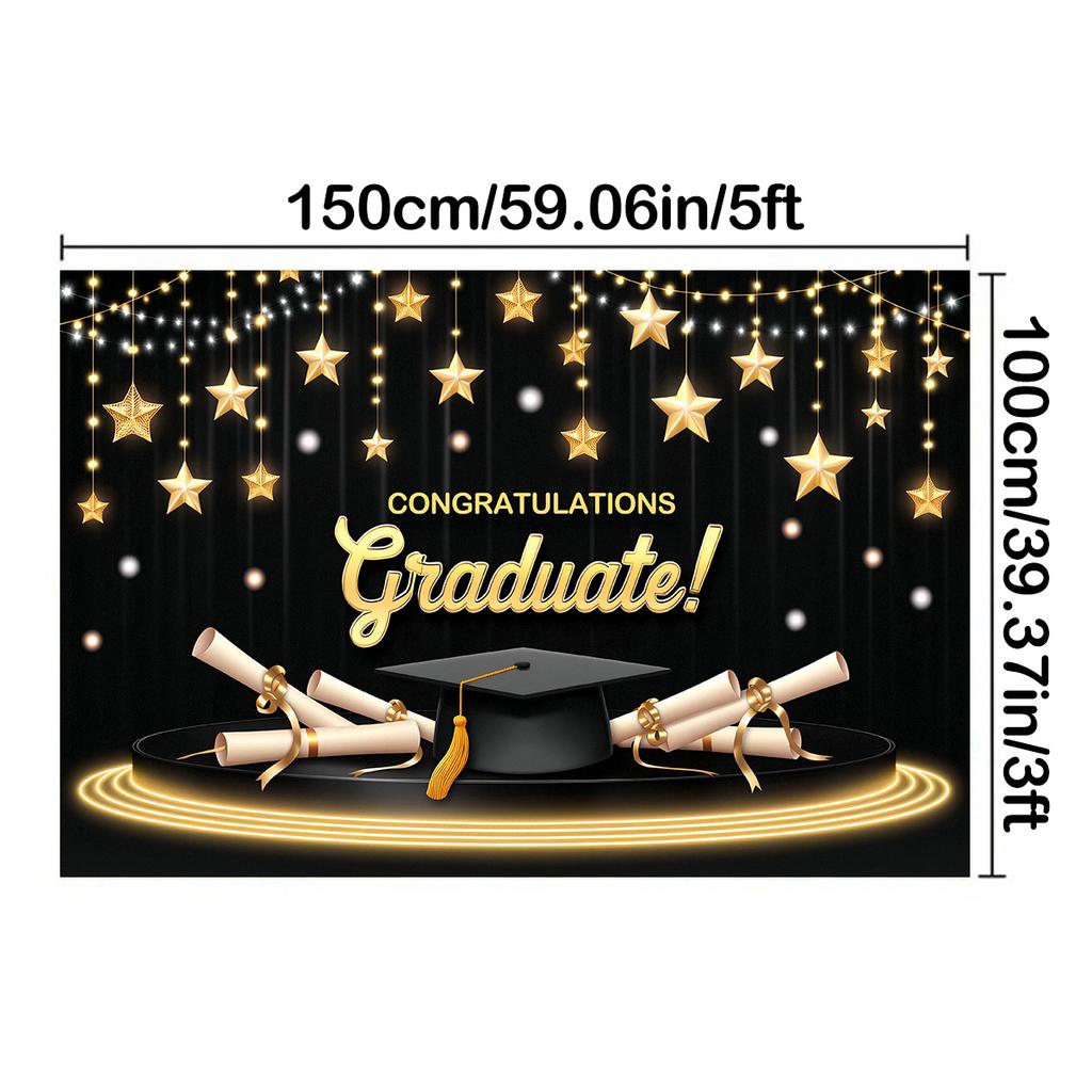 Studentfest Banner med Studentmössa&Examensbevis&Stjärna Design, Bakgrund för Hemträdgårdsfiranden, Studentfest Dekoration