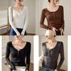 T Shirt Women Long Sleeve Slim Fit Pure Cotton Ribbed Fabric For Autumn Winter Style