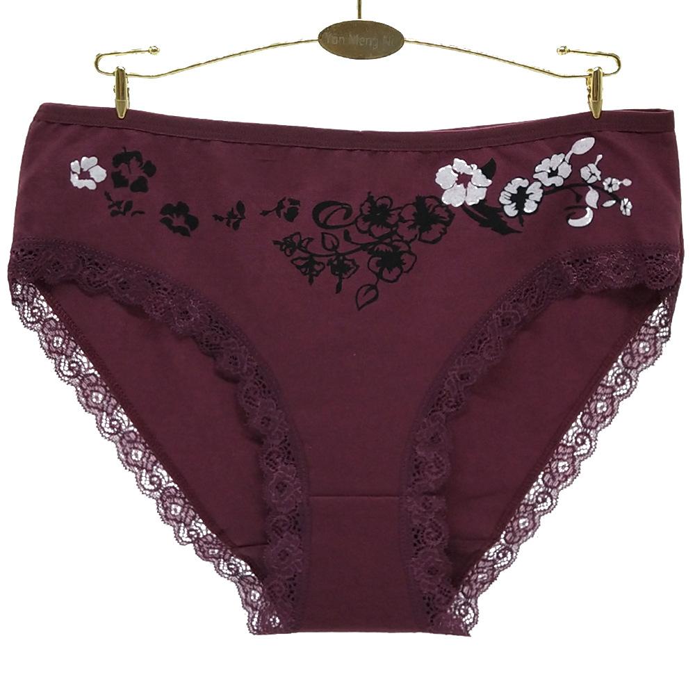 Plus Size Höschen für Damen, Baumwolle, mittlere Taille, Unterwäsche, Blumendruck, Damen-Slips, Dessous, 6 Stück