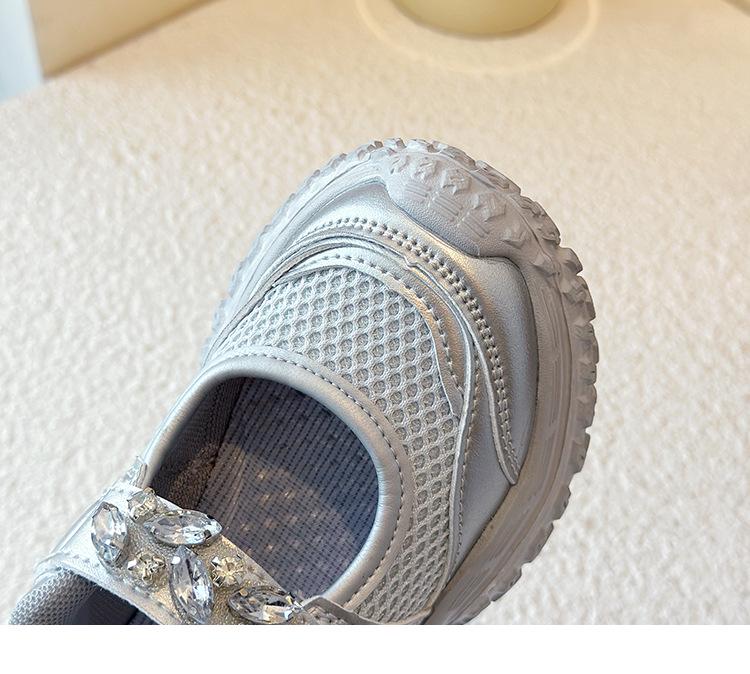 Silberne Prinzessin Schleifenschuhe - Geschlossene Strasskristall-Abendschuhe für Mädchen mit weicher Sohle und hohen Absätzen