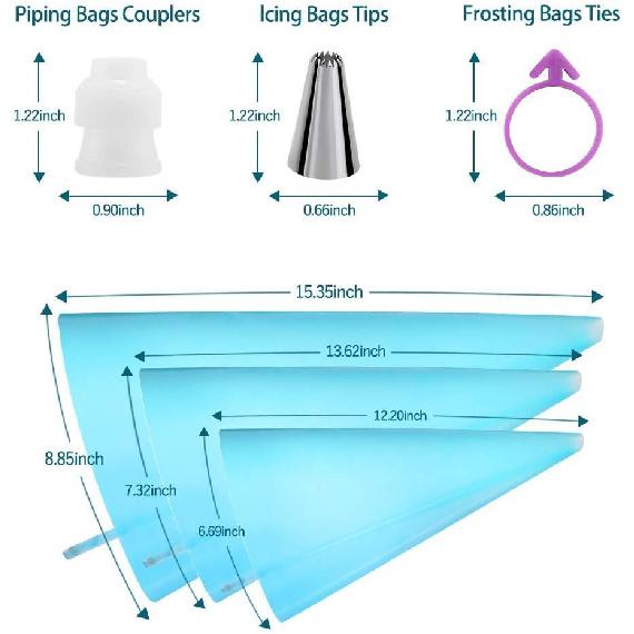 Reusable Piping Bags and Tips Set, Cake Decorating Tools with Icing Pastry Bags, Icing Bags Tips, Couplers and Frosting Bags Ties for Cookie Cupcakes