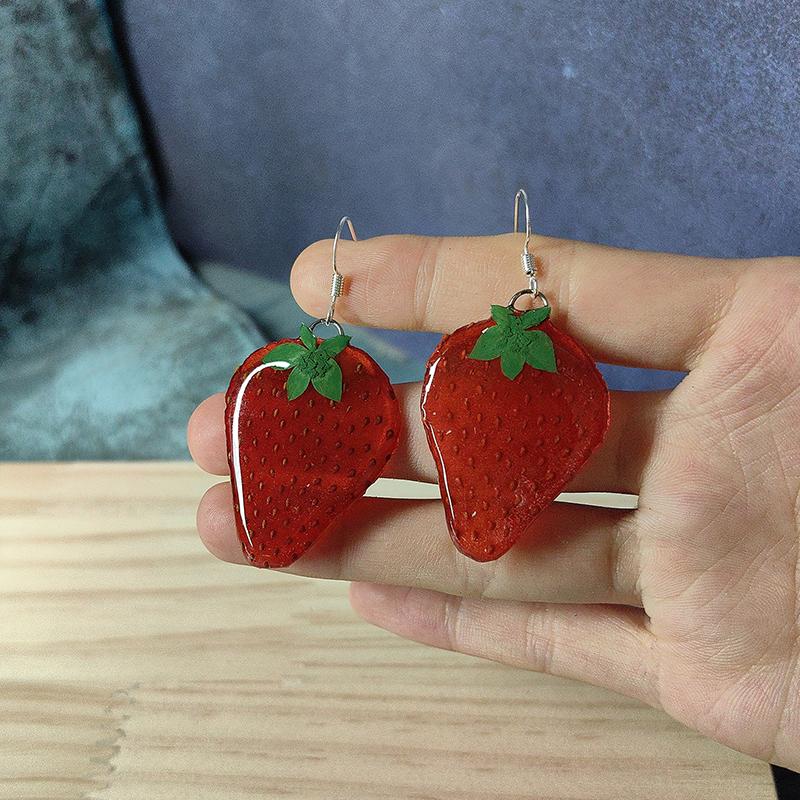 Kiwi Fruit Slice Plant Earrings for Women Epoxy Resin Handmade Dangle Jewelry for Spring and Summer Parties