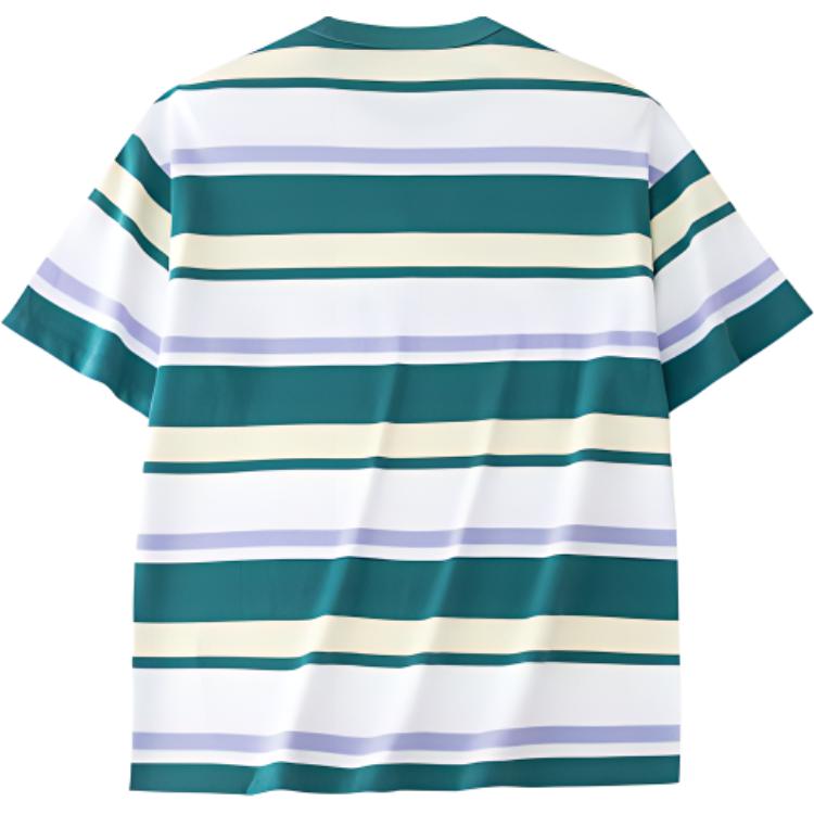 Anta Letter Print Striped Crew Neck Straight Short Sleeve T-Shirt Women Tops Green 162428106-2