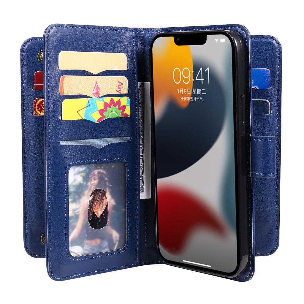For iPhone 15 14 13 12 11 Pro Max Wallet Case[10 Card Slots]:Multi-Function,Flip Strap Zipper Card Holder Phone Case