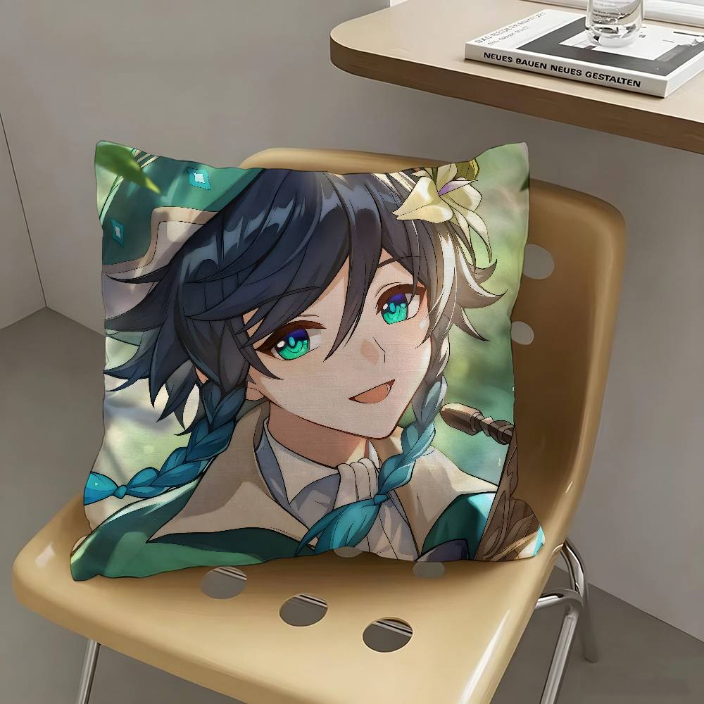 1pc Anime Genshin Impact V-enti Pillow Case Fashion Square Pillowcase Bedroom Sofa Room Ins Decoration Leisure