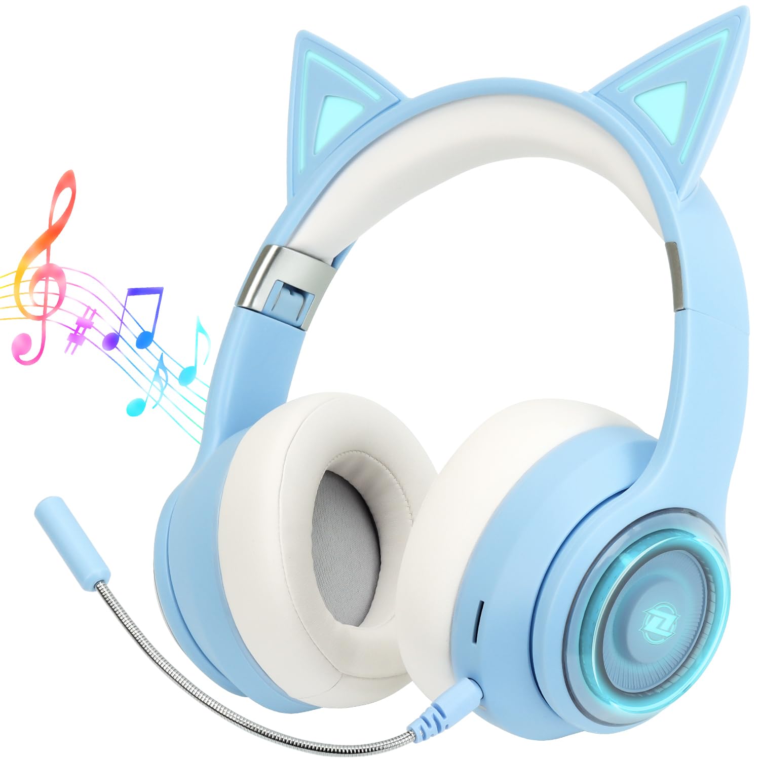 

Наушники с кошачьими ушками Absdefen 5.3, Беспроводные накладные Bluetooth-наушники со светодиодной подсветкой, Шумоподавление ENC, HIFI RGB-подсветка, IPX5, 40 мм 3,5 мм аудио