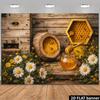 2D rustikaler Honigbienen-Hintergrund, Waben & Gänseblümchen Fotografie-Hintergrund