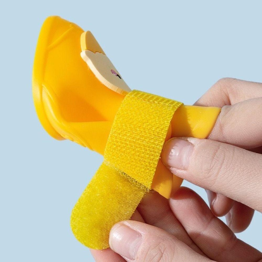 4Pcs/Set Silicone Pet Rain Boot Waterproof Anti Slip Sole Puppy Shoes Cartoon Wear Resistance Pet Paw Protector Rainy Weather