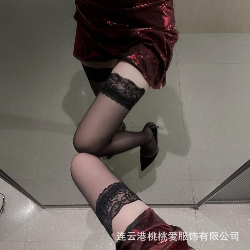 Romantic stockings, black silk knee-length stockings, lace fringes, sexy long stockings, thin romantic underwear, no need to take off, tempting to...