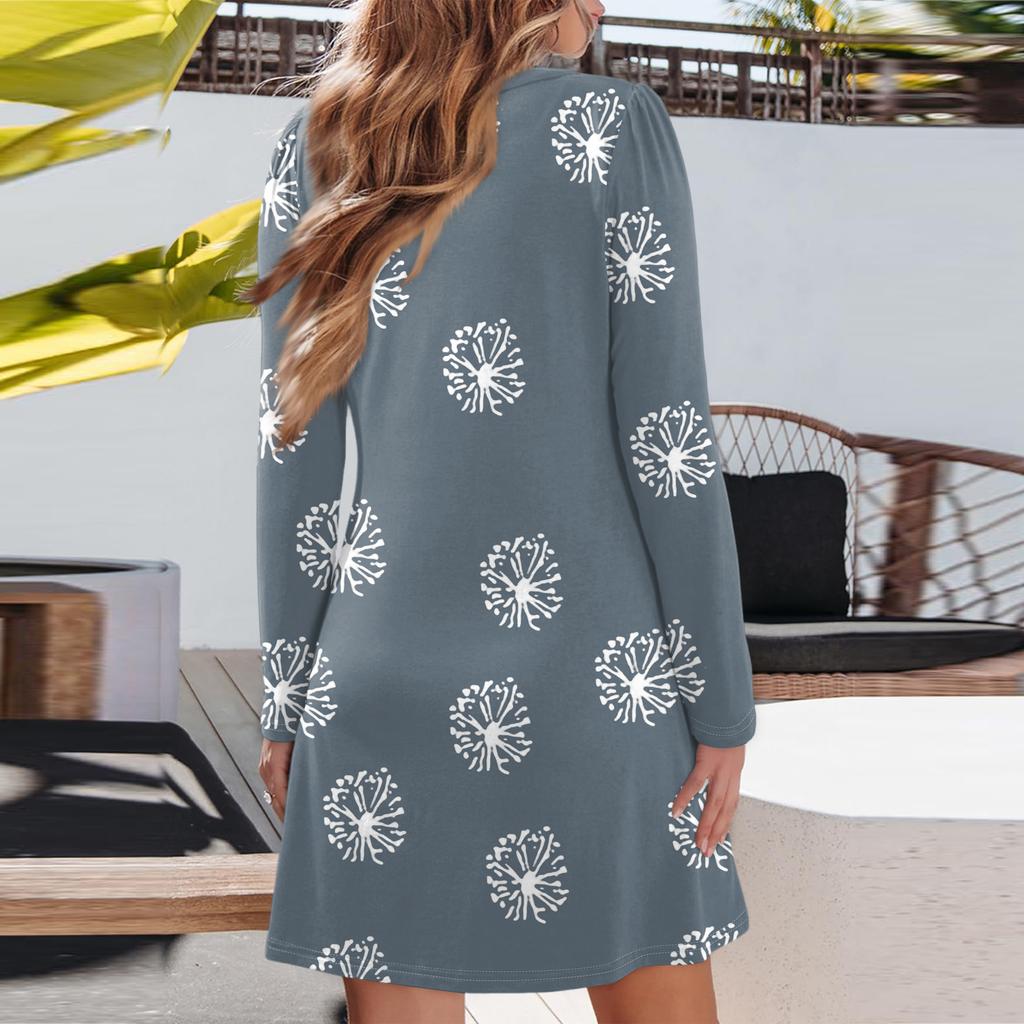 Women's Fashion Plaid V-Neck Long Sleeve Dress