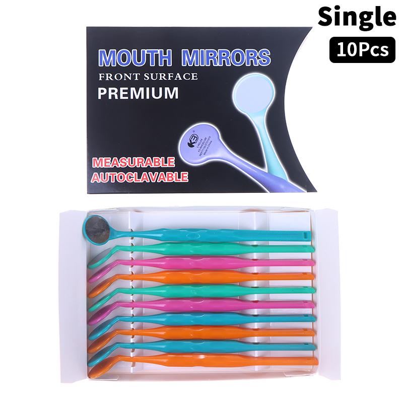 

10Pcs Dentistry Single/Double Sided Colorful Oral Mirrors Premium Front Surface Mouth Mirror Exam Reflector as the picture