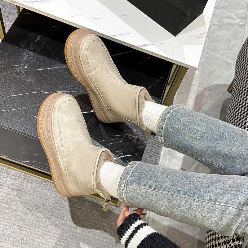 2026 New High Quality Genuine Leather Plush Women's Ankle Boots Winter Warm Wool Women's High-heeled Snow Boots Botas Para Mujer