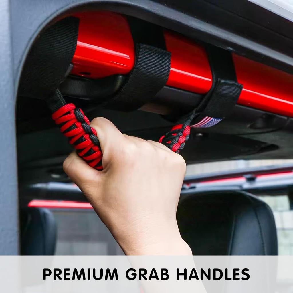 HZEL 2PCS Roll Bar Grab Handles, Oxford Cloth Upgrade Metal Buckle Paracord Grip Handles, Durable And Strong Car Accessories, Compatible With