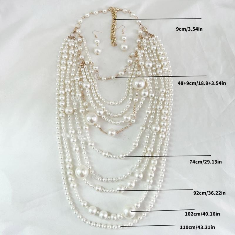 Elegant Multilayer Pearls Necklace and Earrings Set for Women Featuring Handmade Beading and Fashionable Designs