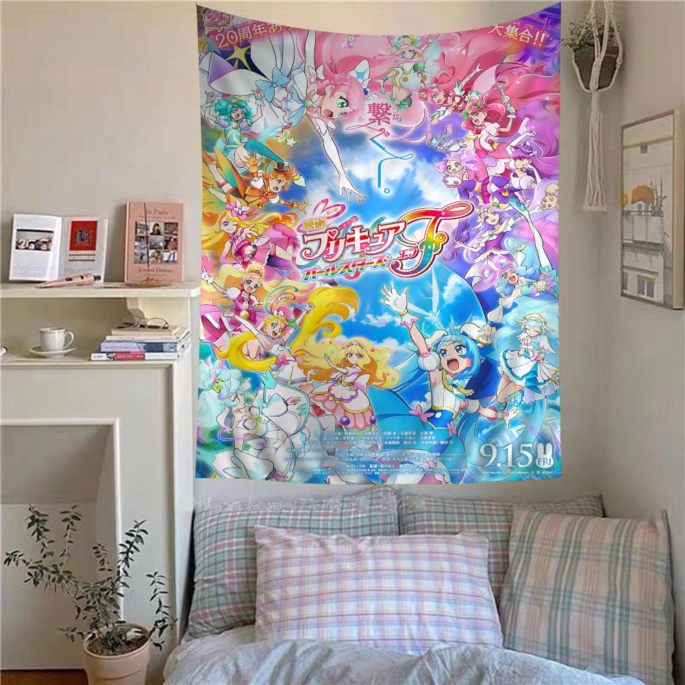 Pretty Cure Star Twinkle Movie Wall Tapestry Magical Girl Group Vibrant Aesthetic Cozy Room Decor for Mahou Shoujo Kids Fans