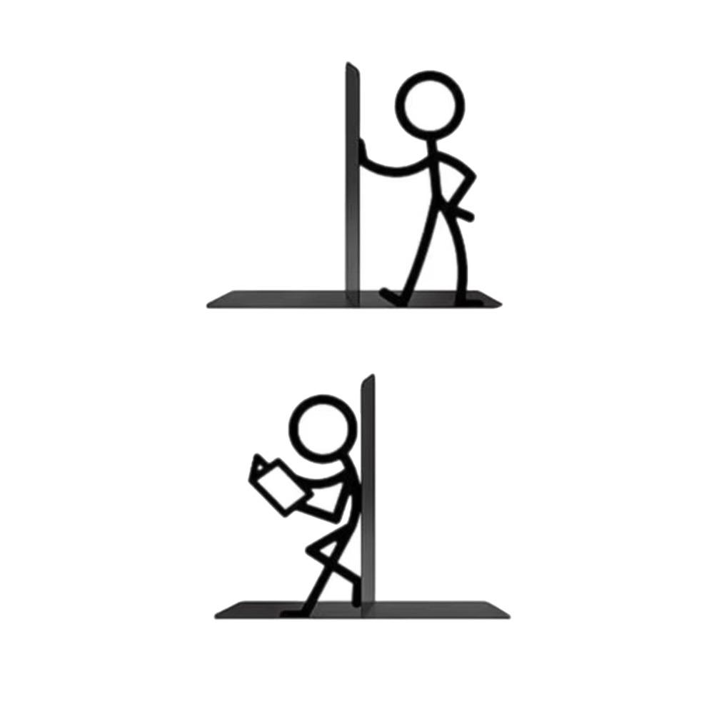 1Pair Stick Figure Metal Bookends Iron Art Desktop Decorative Bookend School Office Supplies