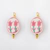 2pcs 304 Stainless Steel Oval Ceramic Pendants With Hand-Painted Tulip Patterns DIY Necklace Charms Jewelry Garment Accessories