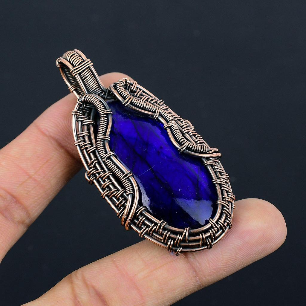 Blue Flash Labradorite Handmade Pendant, Natural Gemstone Jewelry, 999 Copper Wire Wrapped Pendant Jewelry, For Gift