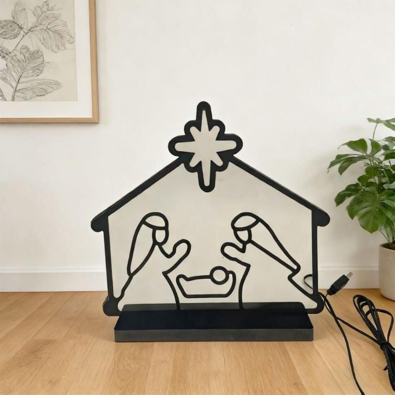 Traditional LED Lighting Nativity Scene Atmospheres Table Ornament PVC Texture Suitable for Home and Event Decors M4YD