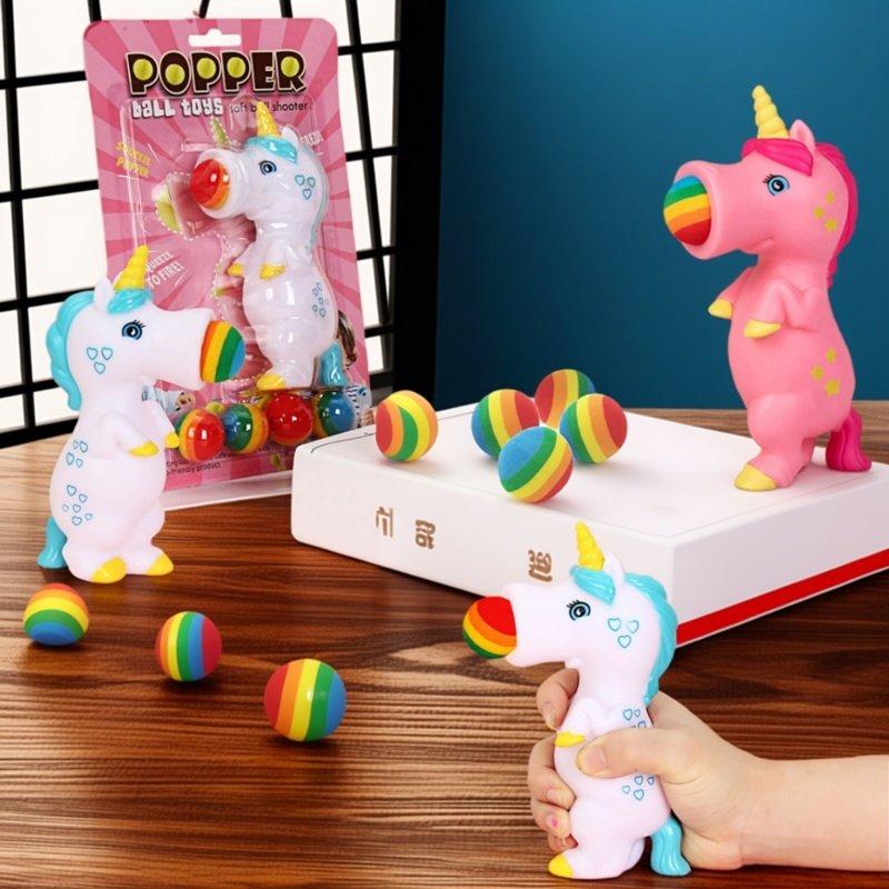 Bunter Niedlicher Einhorn Quetschball Schießer Schaumstoffbälle Kinderspaß Fidget Spielzeug Autismus Sensorische Stressbewältigung Tragbares Gadget Spielzeug