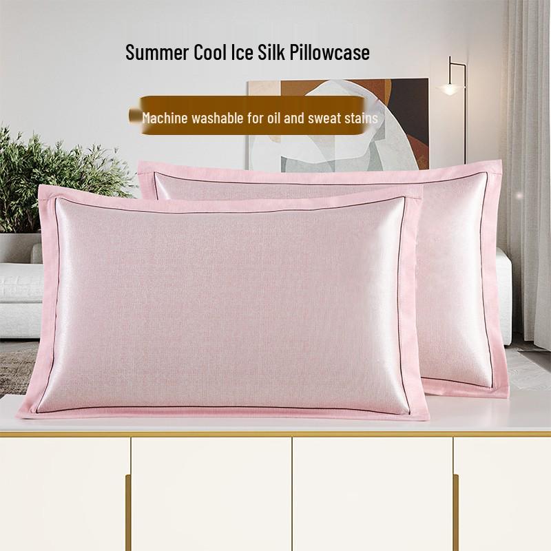 Cooling Summer Ice Silk Pillowcase Set - Machine Washable, Single Pillow Mat & Cover Pair 48x74 cm