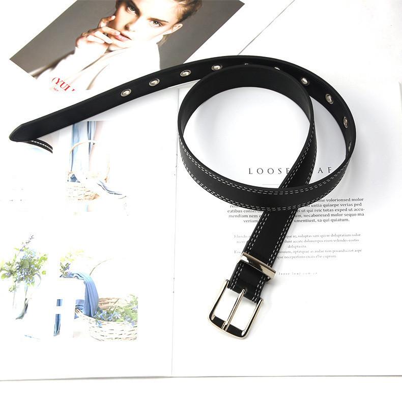 Retro Black Faux Leather Belt Women's Korean Version Minimalist Versatile Student Belt Metal Belt Women's Stock