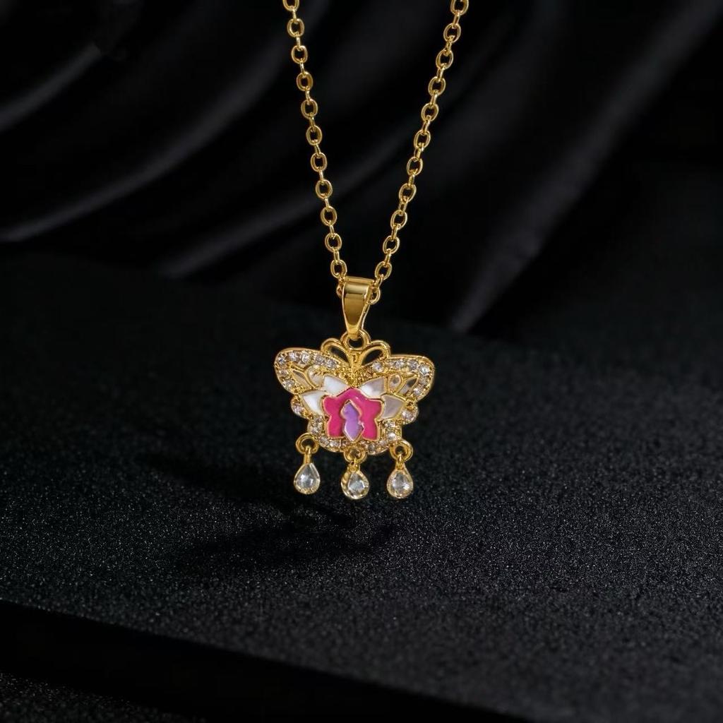 Trendy Zircon Butterfly Pendant Necklace For Women Small Collarbone Chain With Colorful Zirconia