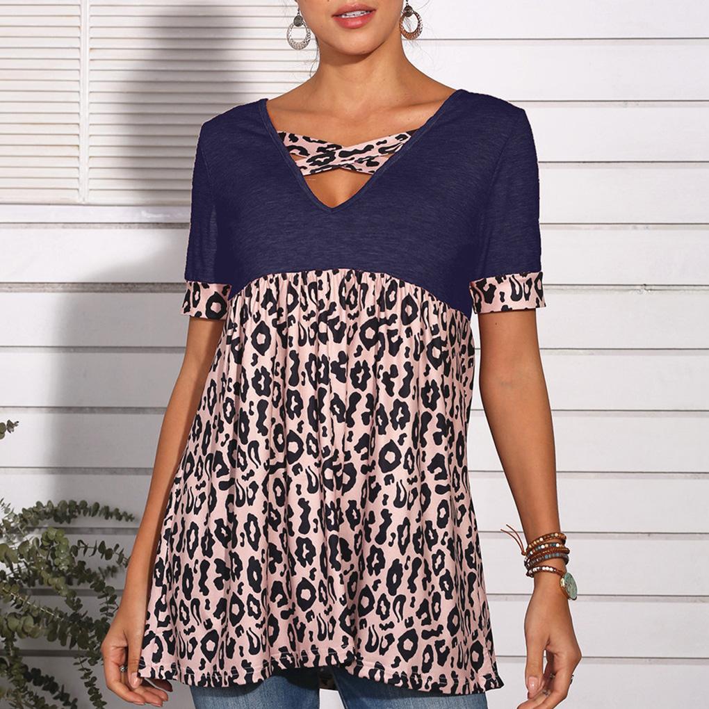 Women T-Shirt V Neck Short Sleeve Blouse Casual Printed Dress Top