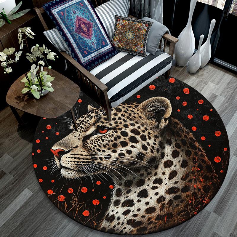 Runder Leoparden-Teppich, Teppich für Wohnzimmer, Schlafzimmer, Sofa, Spielzimmer-Dekor, Rutschfeste Fußmatte